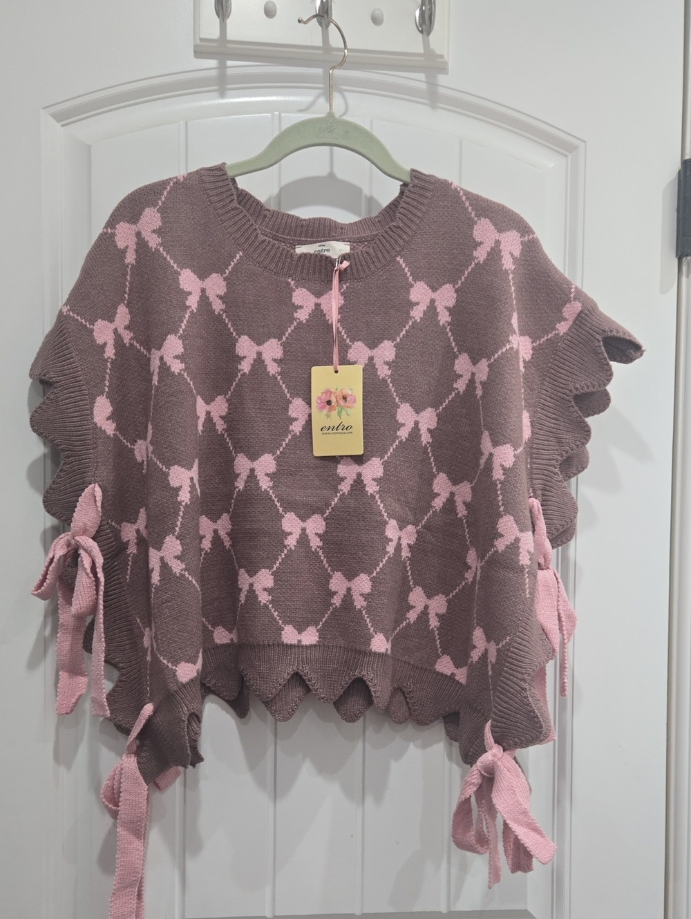 Entro Pink Bow-Print Knit Sweater